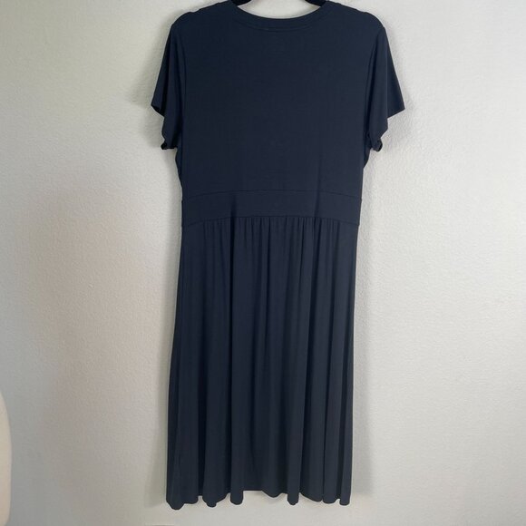 LL Bean Womens Large Black Faux Wrap Dress Stretch Short Sleeve V Neck - Picture 8 of 8